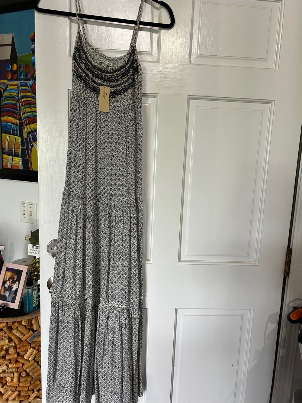 American Eagle Outfitters Gray and White Printed Maxi Dress